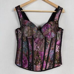 Brocade Patchwork Lace-Up Bustier Corset Top